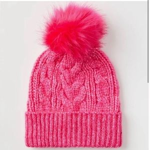 NWT Loft Cable Pom Pom Beanie, Dark Pink